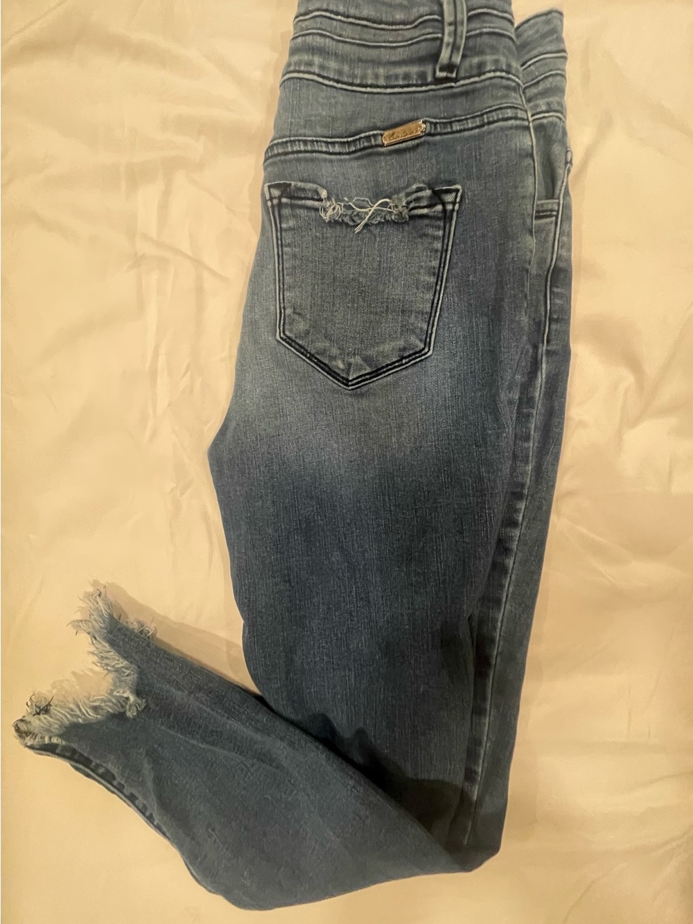 KanCan Medium Blue Distressed Ankle Crop Jeans